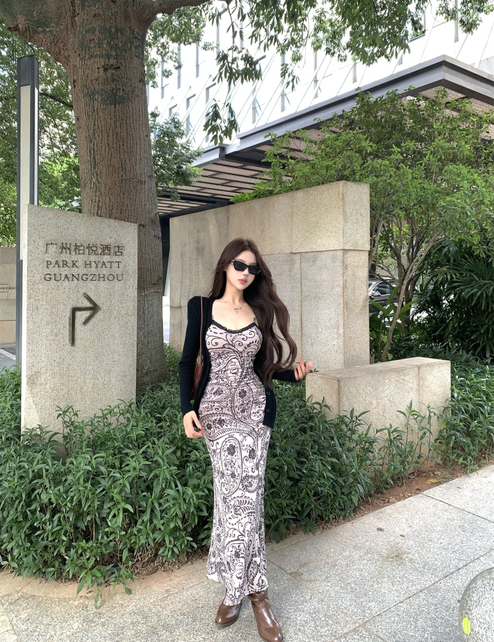 Knitted package hip dress gauze cardigan 2pcs set for women