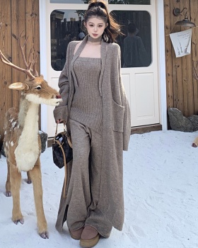 Lazy streamer cardigan wrapped chest pants 4pcs set