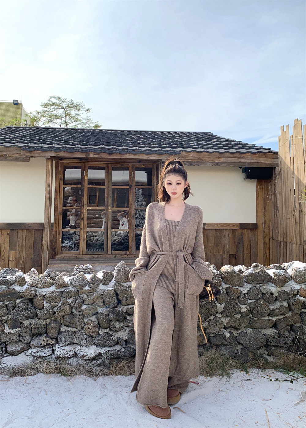 Lazy streamer cardigan wrapped chest pants 4pcs set