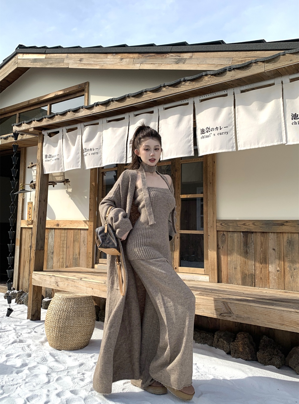 Lazy streamer cardigan wrapped chest pants 4pcs set