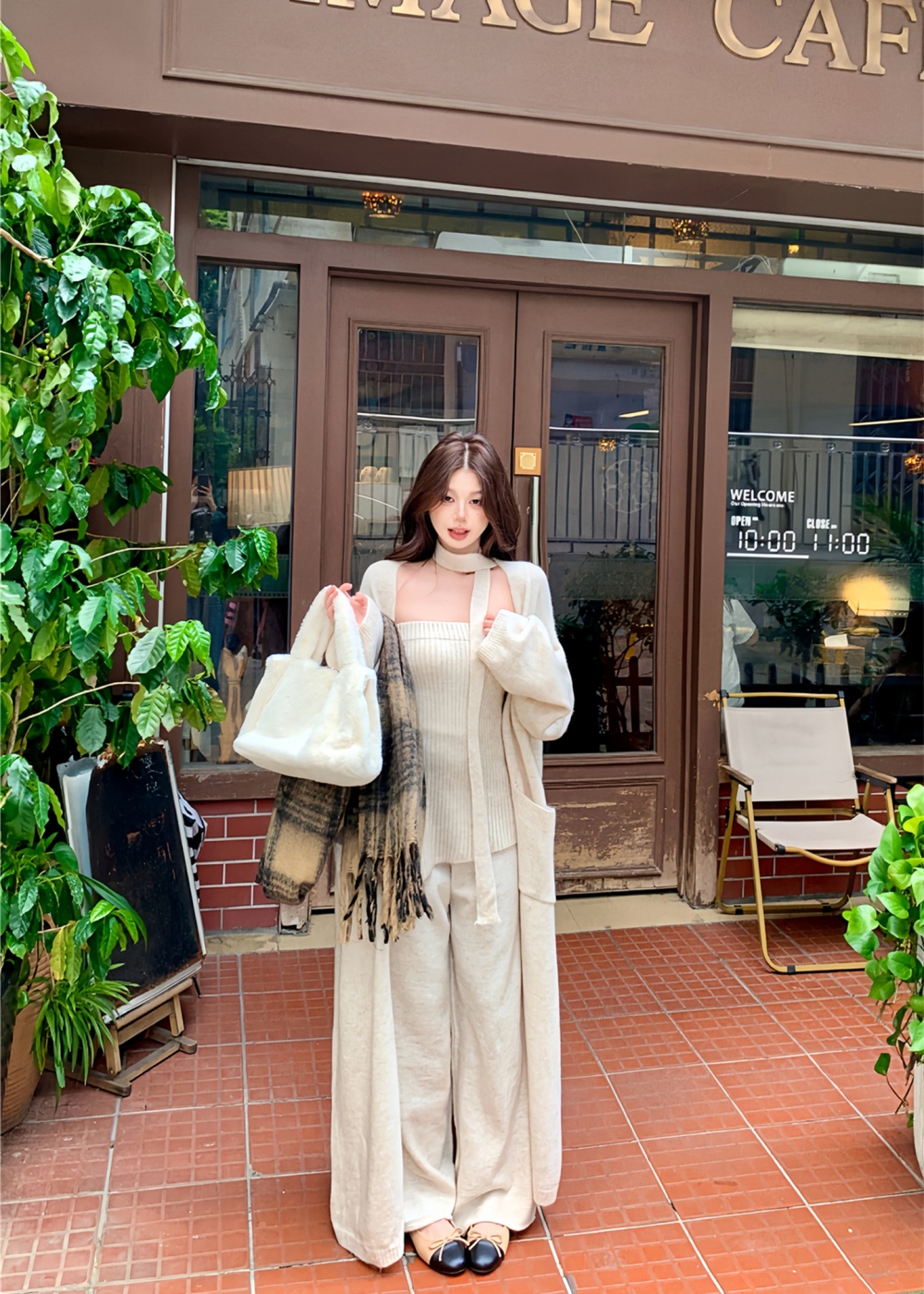 Lazy streamer cardigan wrapped chest pants 4pcs set