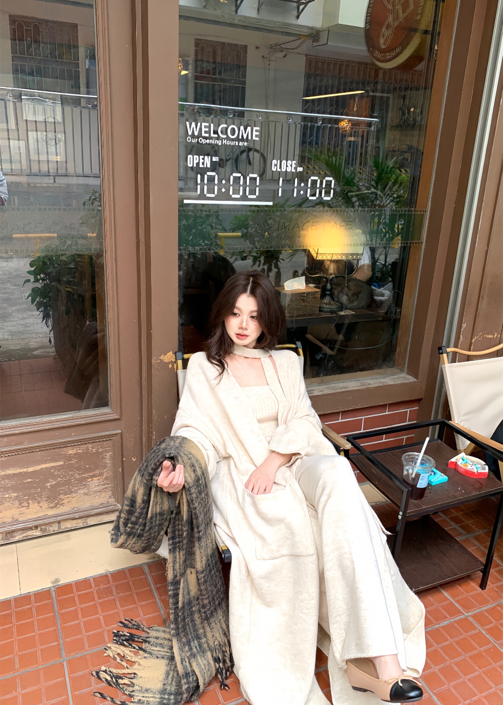 Lazy streamer cardigan wrapped chest pants 4pcs set