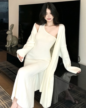 Flanging sweater wrapped chest coat 2pcs set