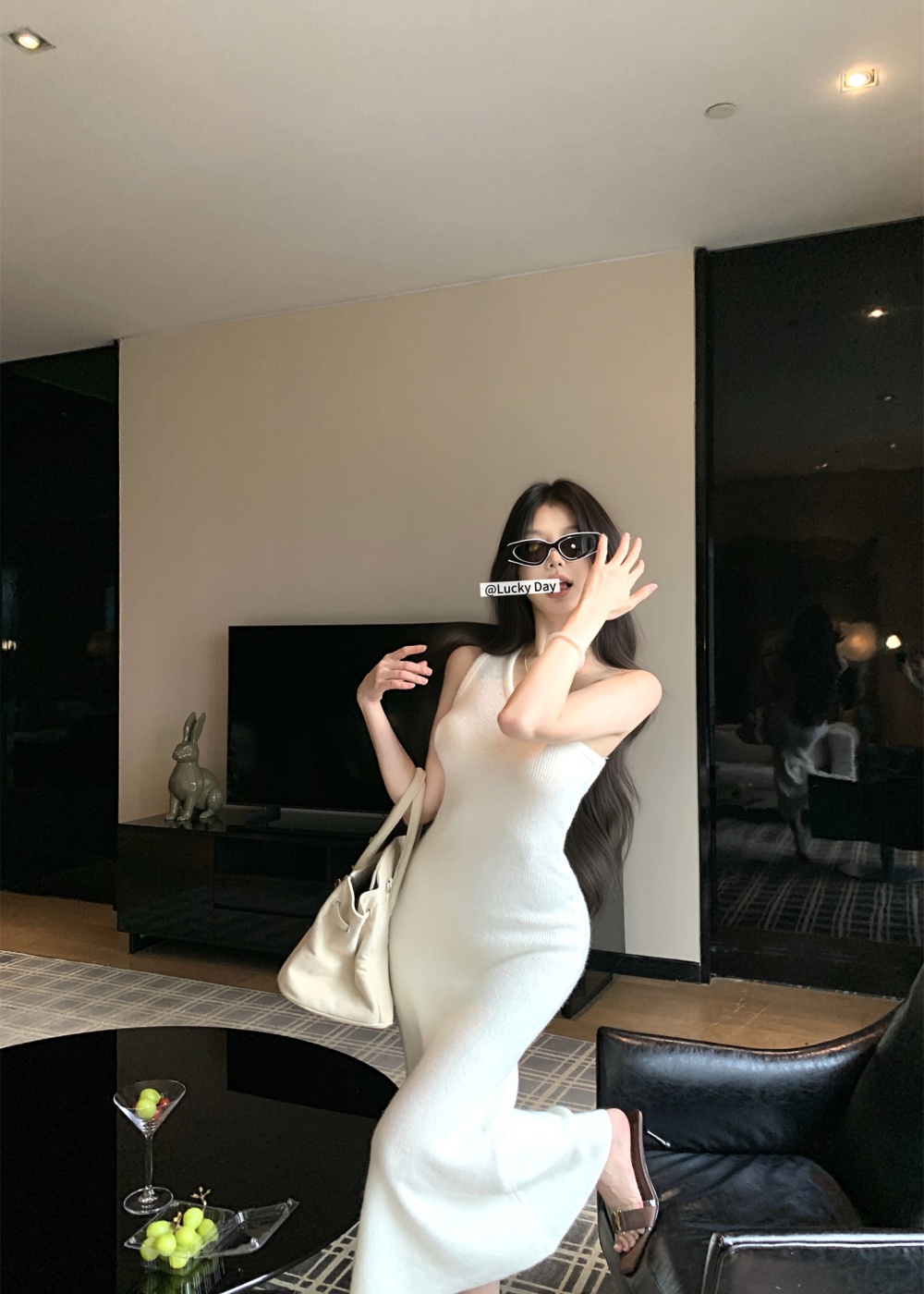 Flanging sweater wrapped chest coat 2pcs set