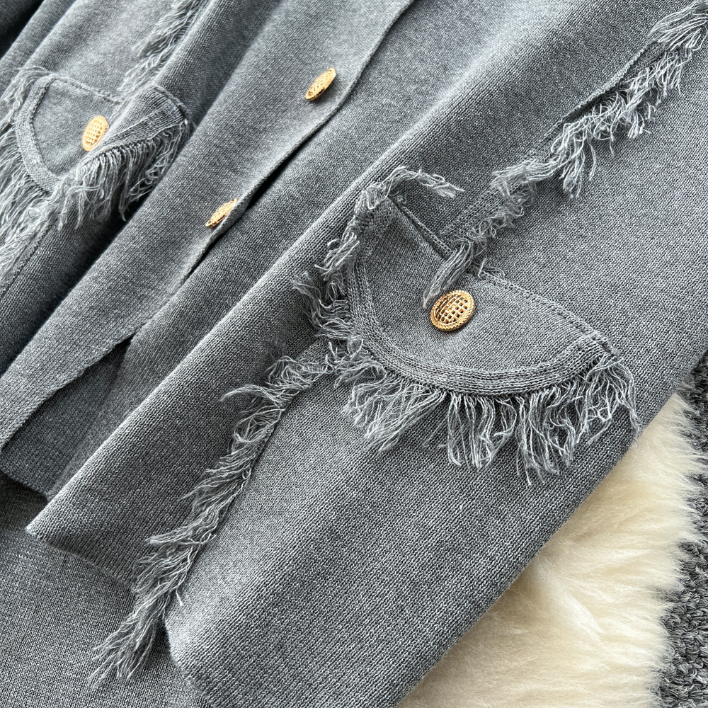 Tassels dress knitted waistcoat 2pcs set for women