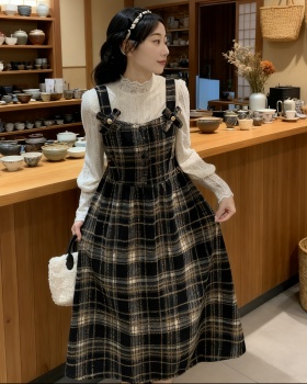 Show young strap dress plaid long dress for women