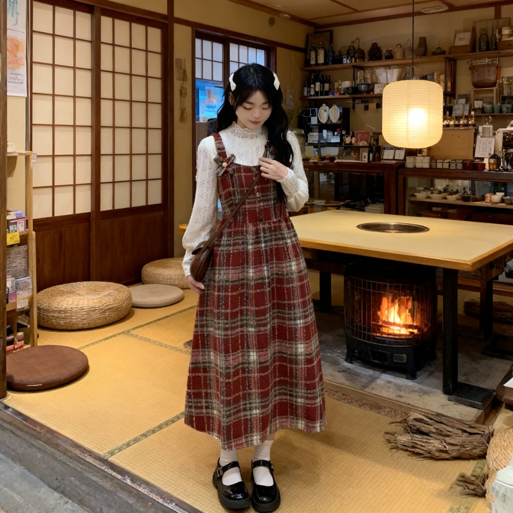 Show young strap dress plaid long dress for women