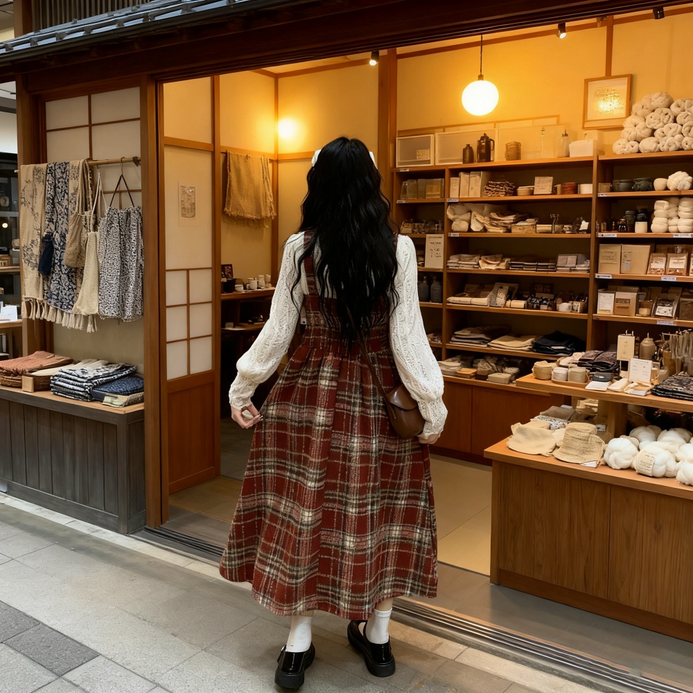 Show young strap dress plaid long dress for women