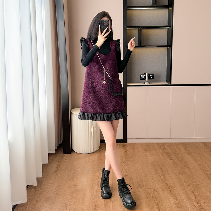 Strap autumn chanelstyle dress 2pcs set for women