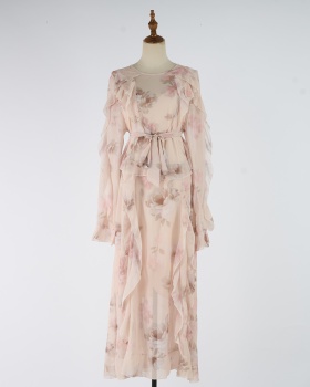 Light luxury long sleeve jumpsuit printing long dress