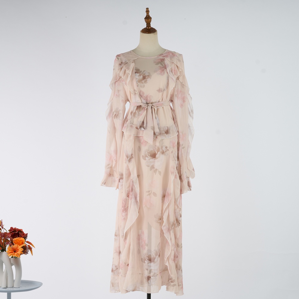 Light luxury long sleeve jumpsuit printing long dress