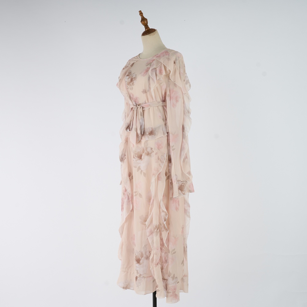 Light luxury long sleeve jumpsuit printing long dress