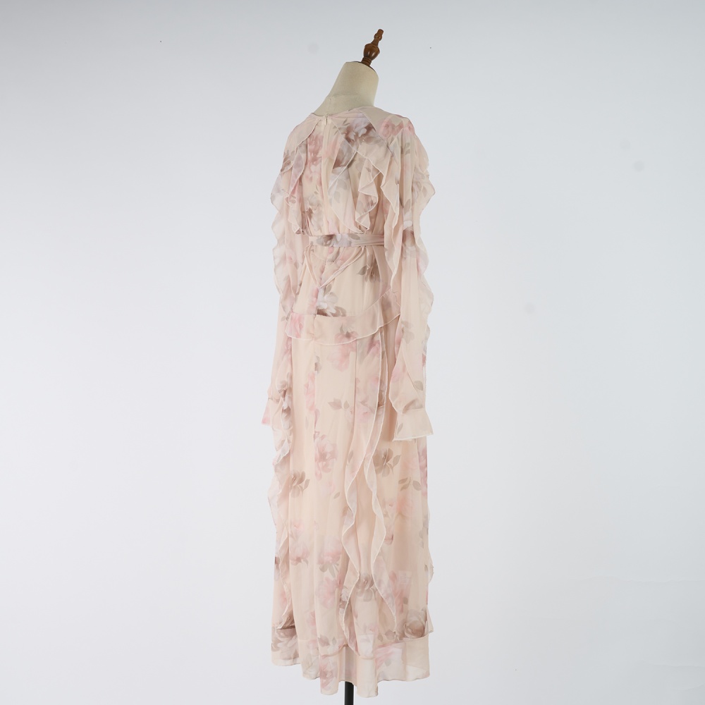 Light luxury long sleeve jumpsuit printing long dress