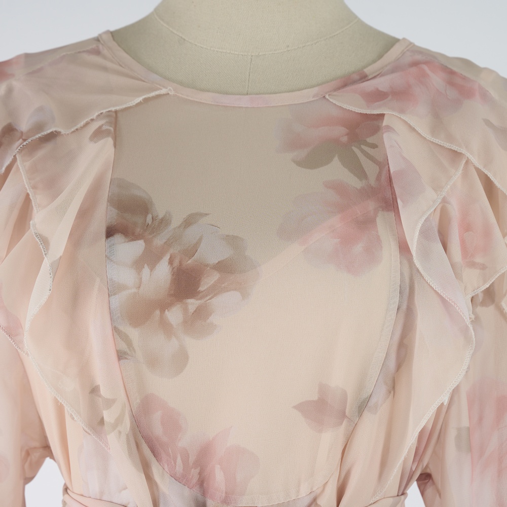 Light luxury long sleeve jumpsuit printing long dress