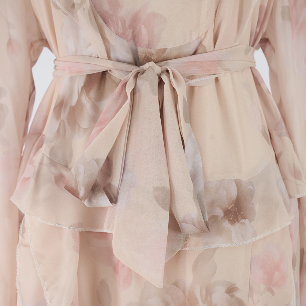 Light luxury long sleeve jumpsuit printing long dress