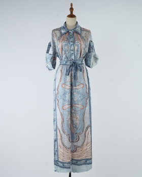 Short sleeve vacation long pants satin silk shirt a set