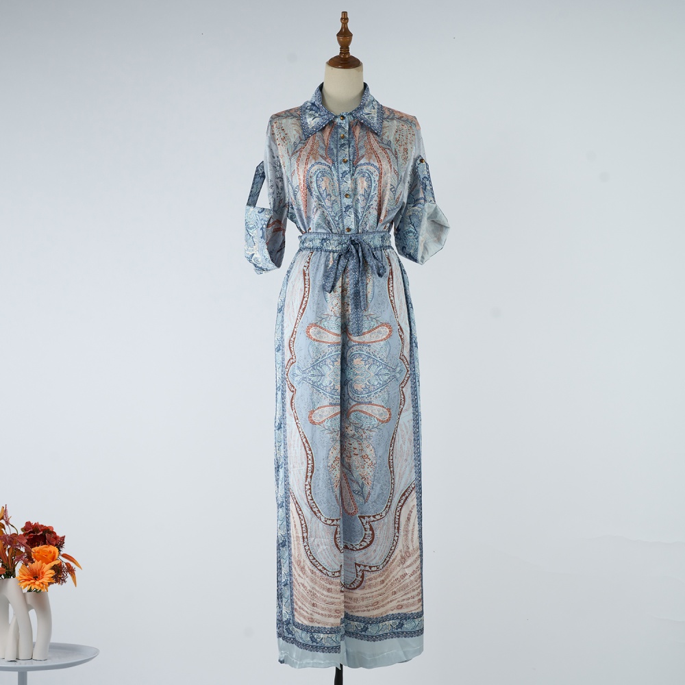 Short sleeve vacation long pants satin silk shirt a set