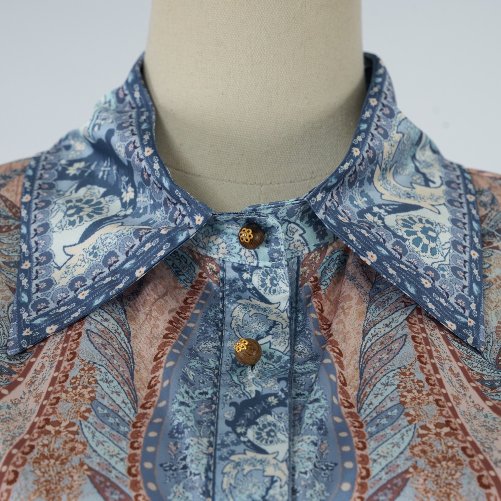 Short sleeve vacation long pants satin silk shirt a set