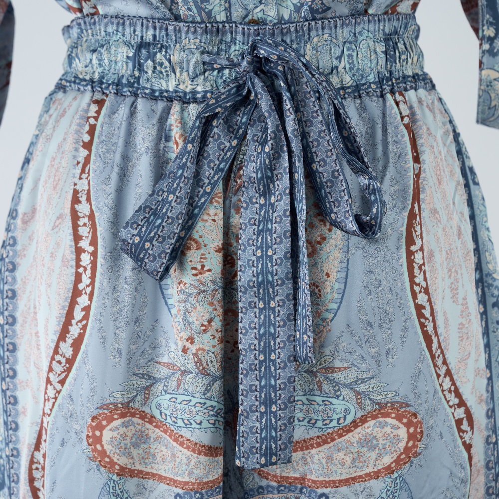 Short sleeve vacation long pants satin silk shirt a set