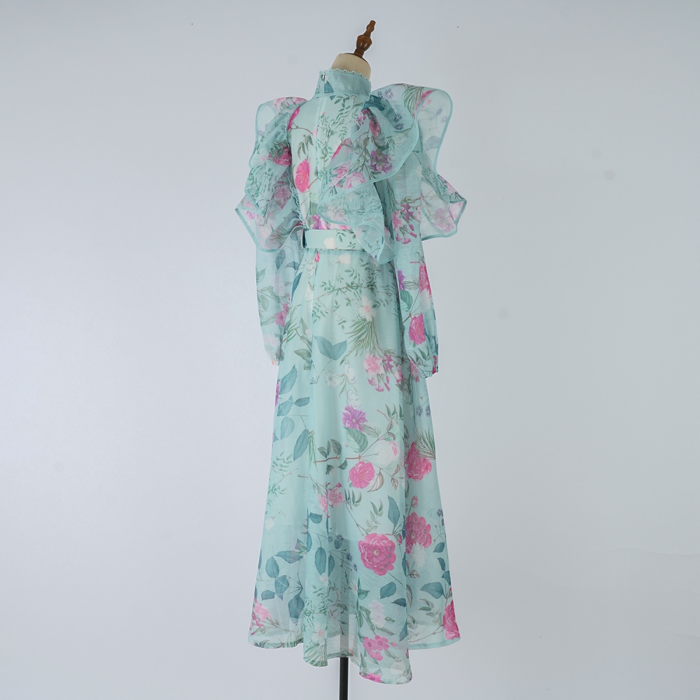 Autumn breasted dress pinched waist retro long dress