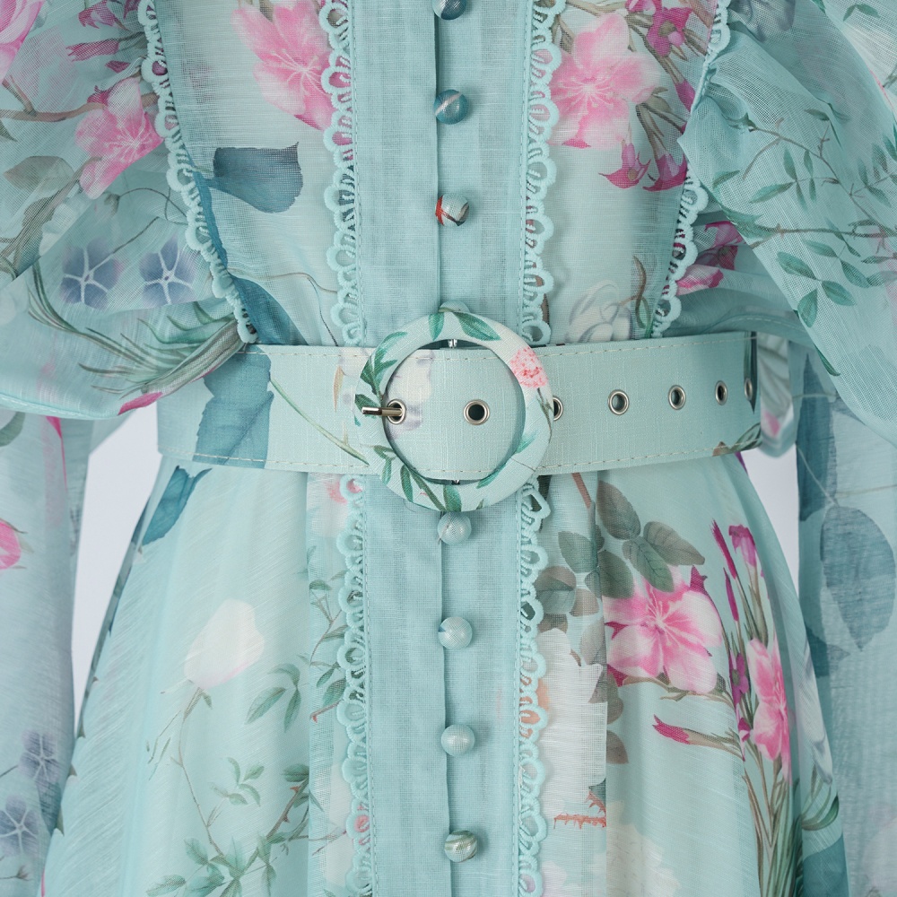 Autumn breasted dress pinched waist retro long dress