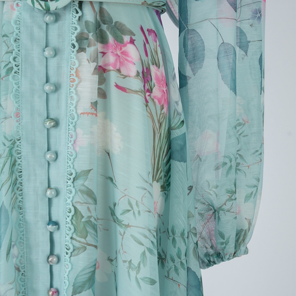 Autumn breasted dress pinched waist retro long dress