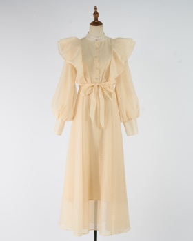 Niche pinched waist long dress light luxury polka dot dress