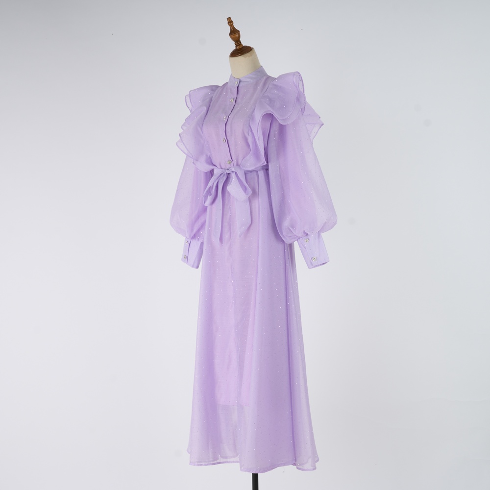 Niche pinched waist long dress light luxury polka dot dress