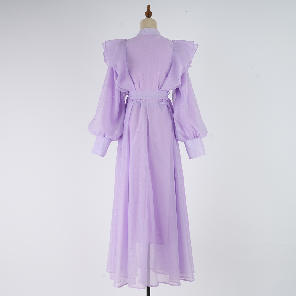 Niche pinched waist long dress light luxury polka dot dress