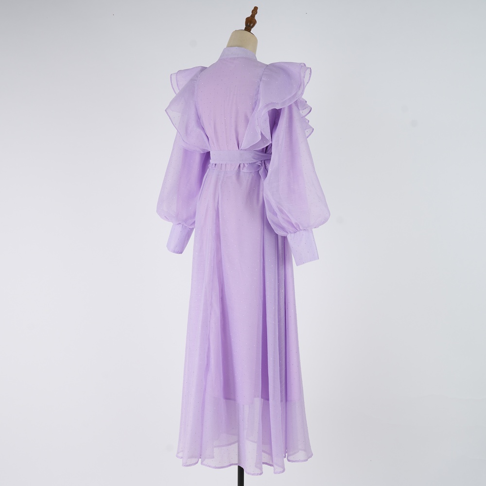 Niche pinched waist long dress light luxury polka dot dress