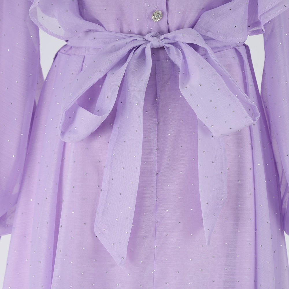 Niche pinched waist long dress light luxury polka dot dress