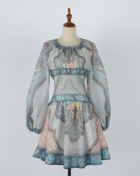 Mini patterns blue vacation dress