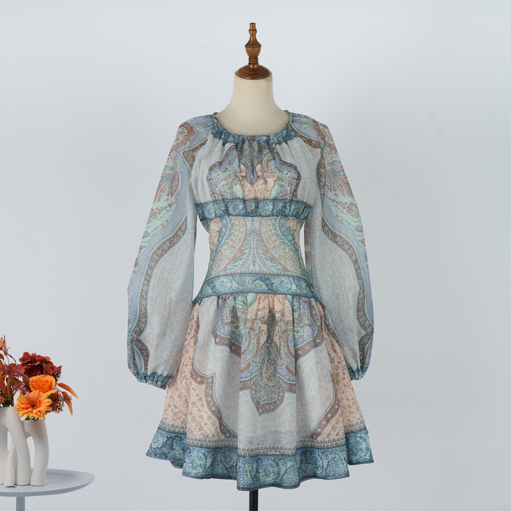 Mini patterns blue vacation dress