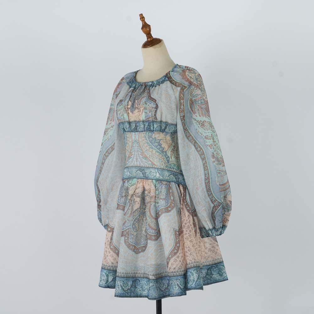 Mini patterns blue vacation dress