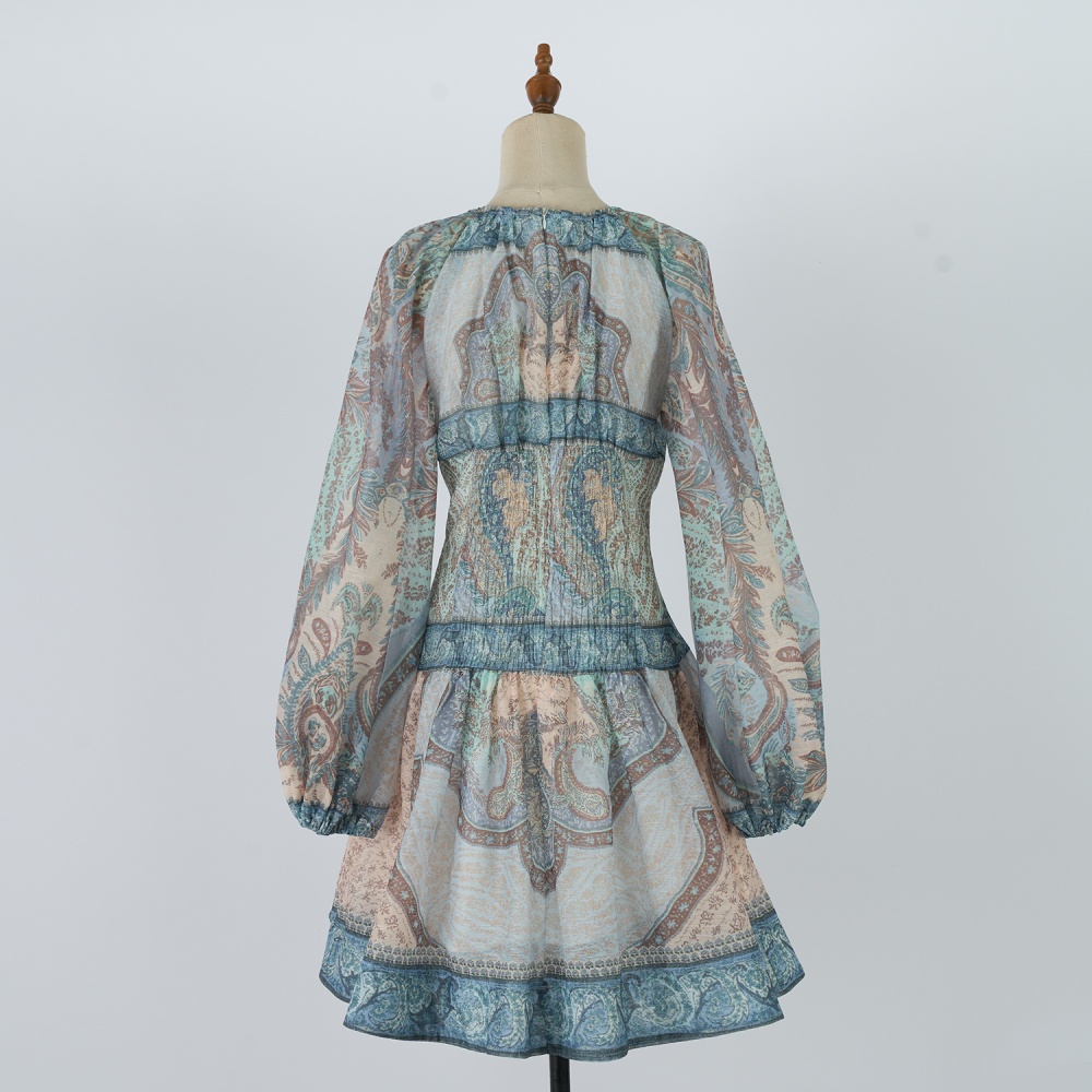 Mini patterns blue vacation dress