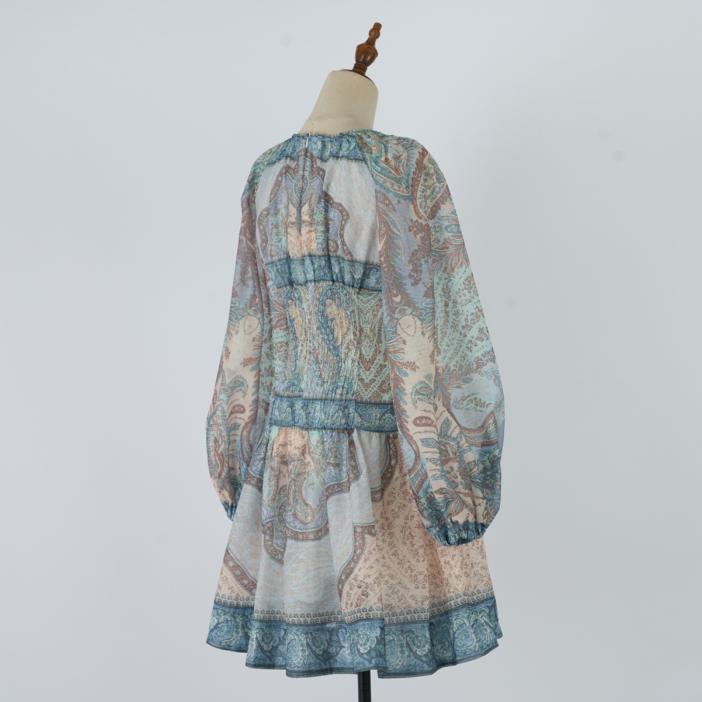 Mini patterns blue vacation dress