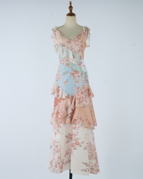 Sling lotus leaf edges vacation dress