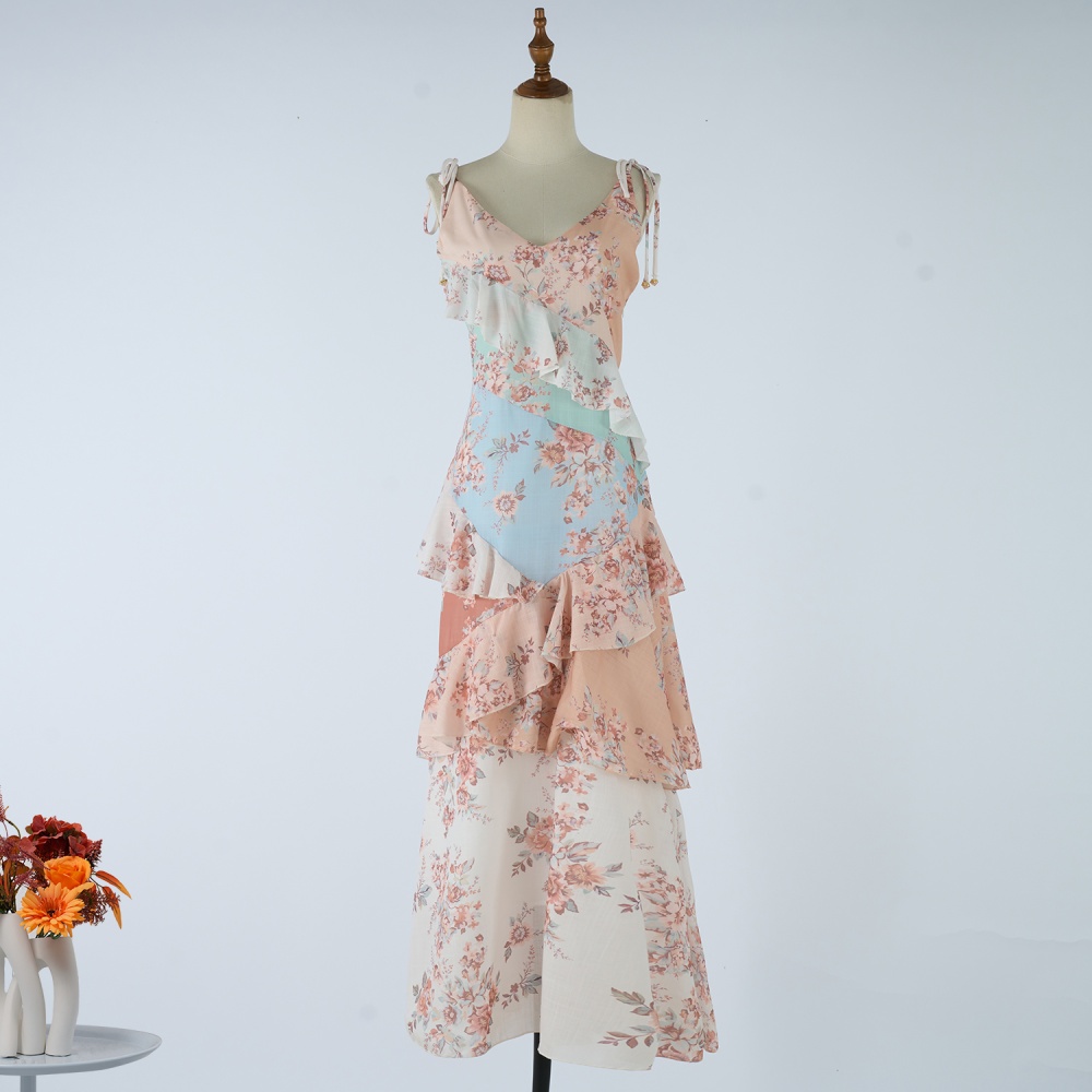 Sling lotus leaf edges vacation dress