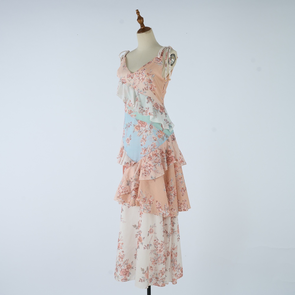 Sling lotus leaf edges vacation dress