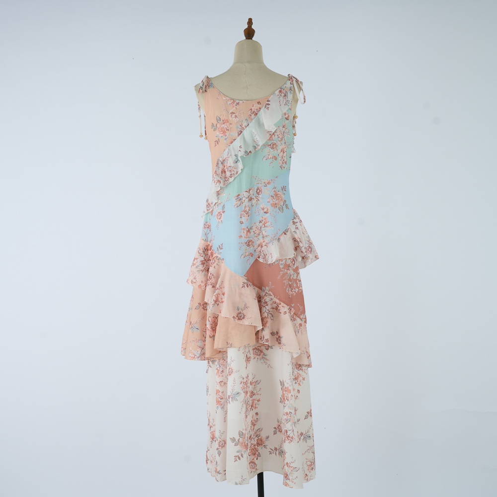 Sling lotus leaf edges vacation dress