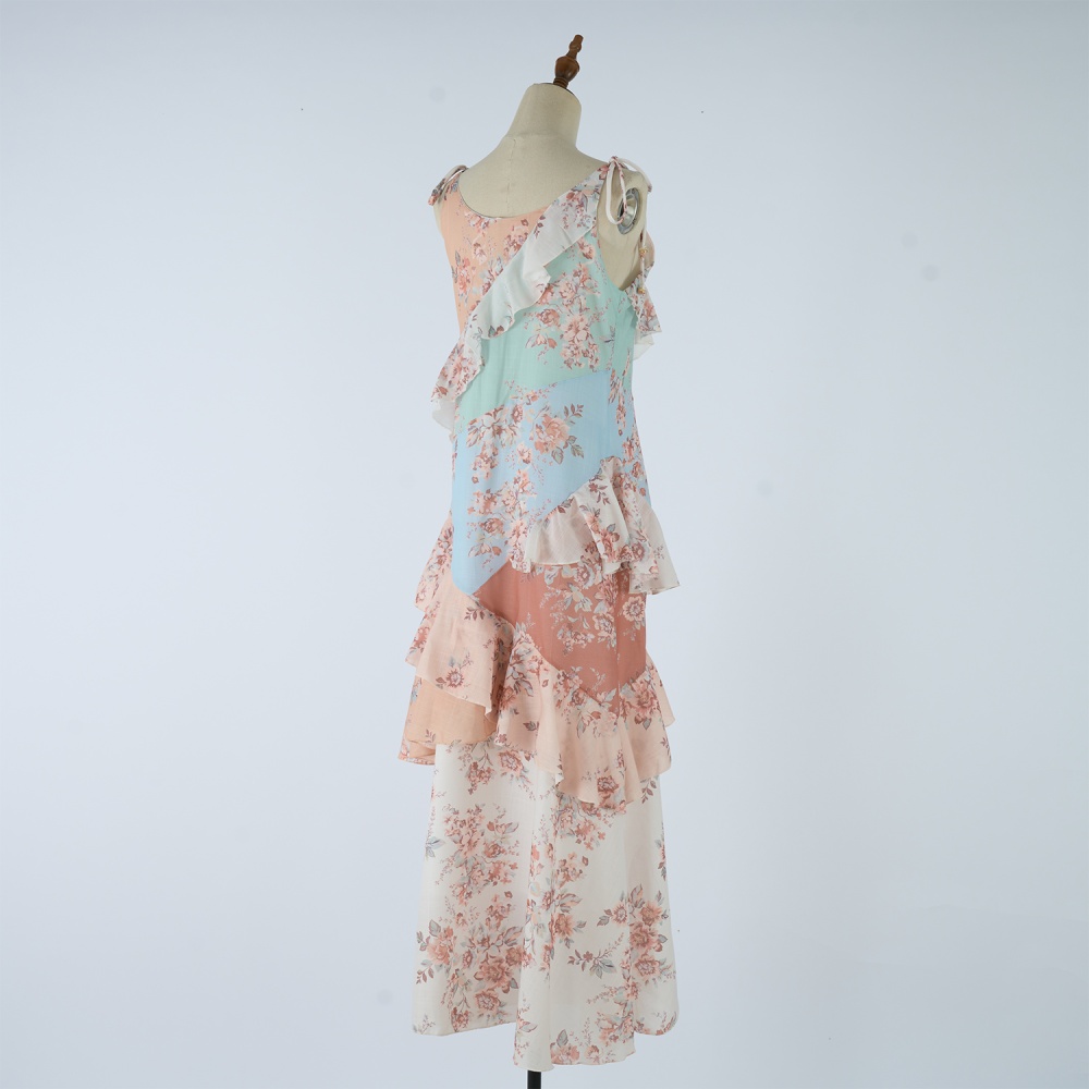 Sling lotus leaf edges vacation dress