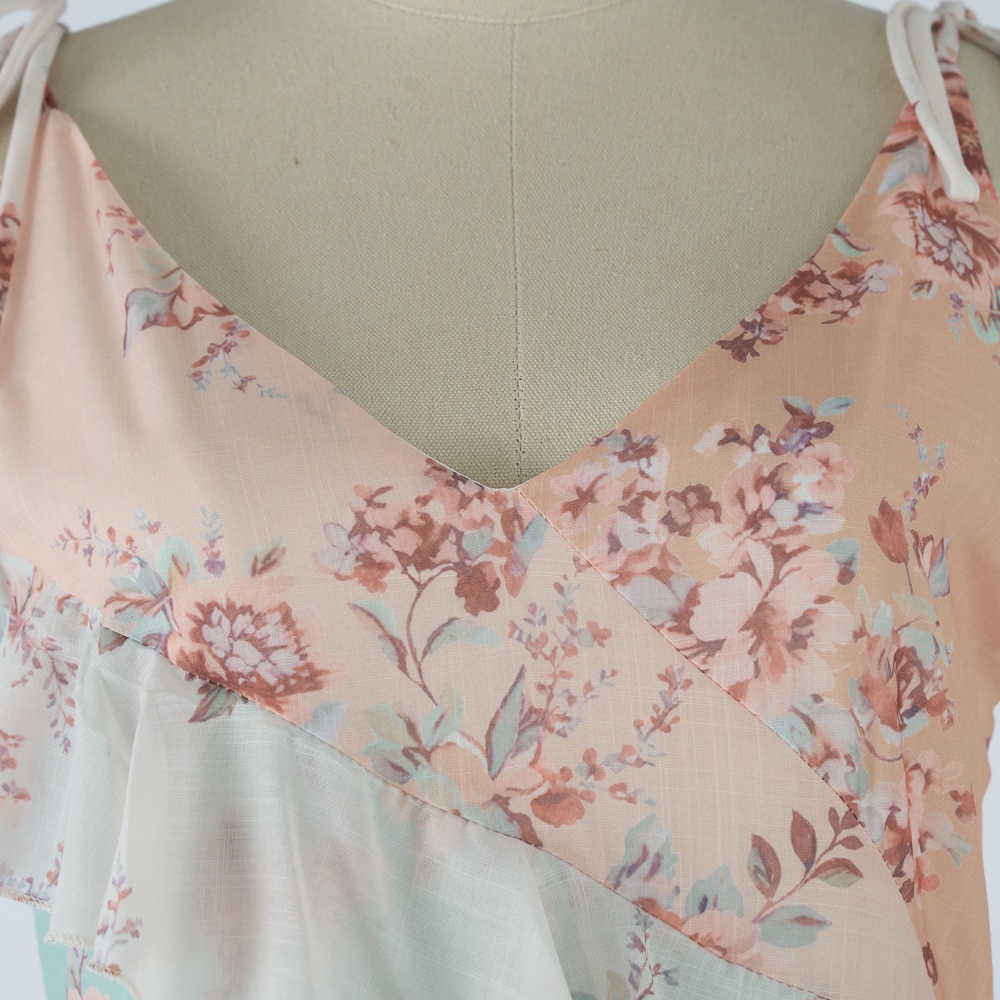 Sling lotus leaf edges vacation dress