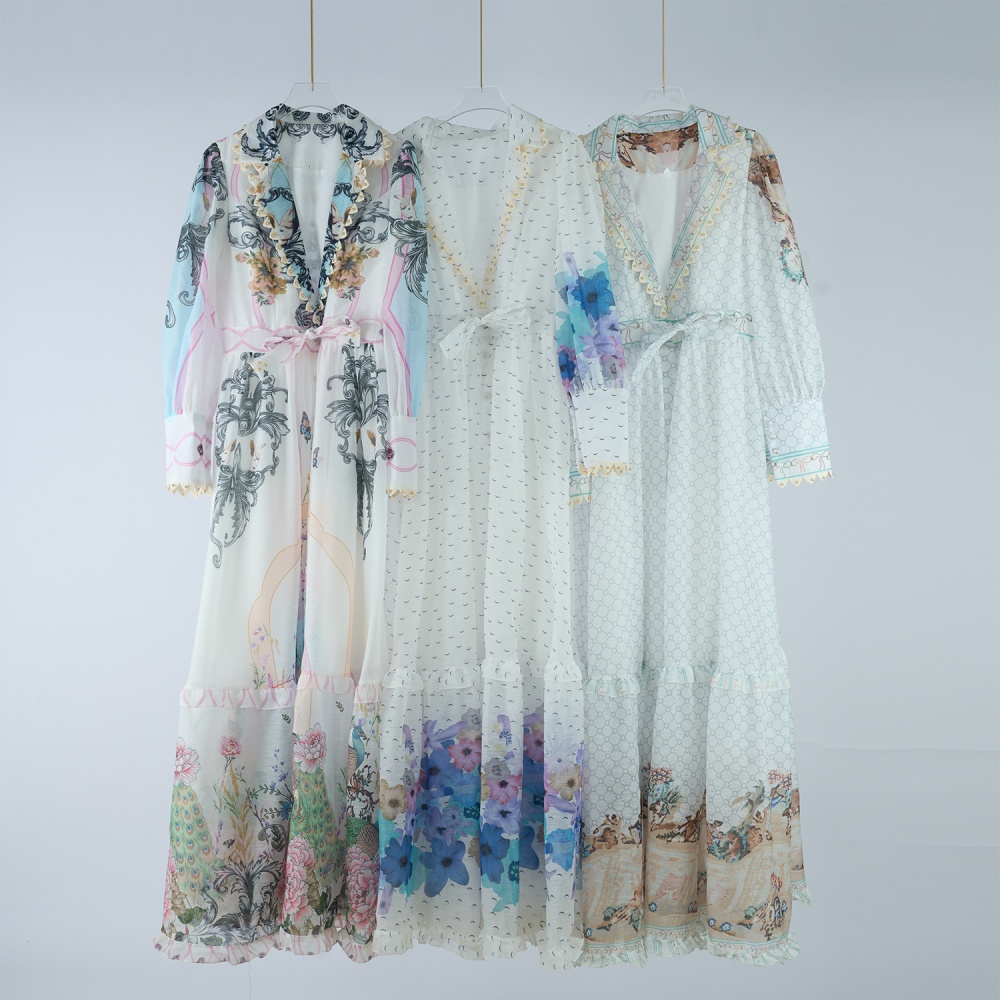 Pinched waist retro V-neck dress A-line shrug long dress