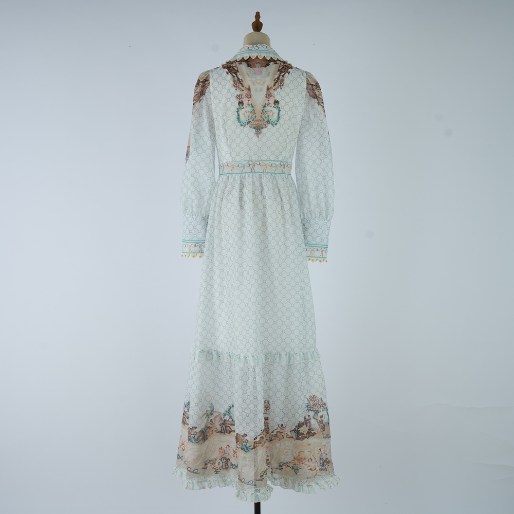 Pinched waist retro V-neck dress A-line shrug long dress