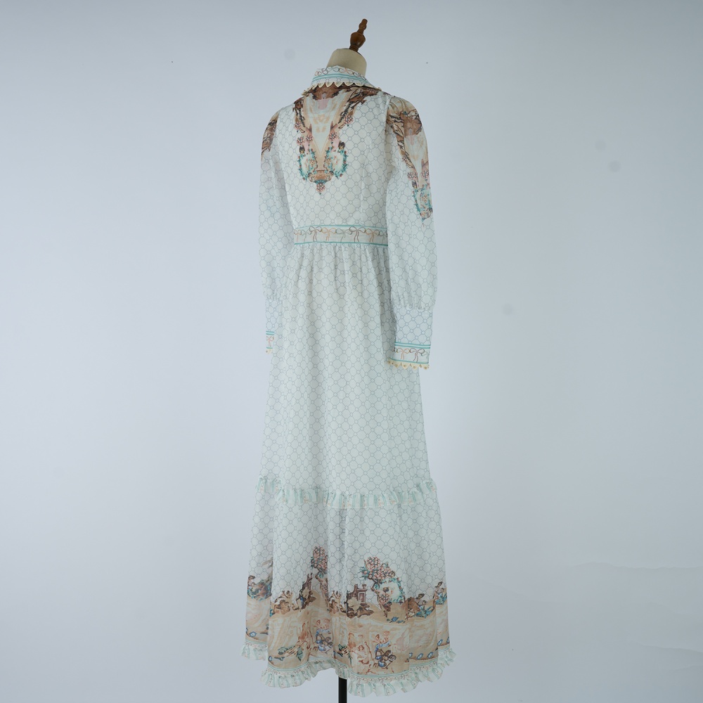 Pinched waist retro V-neck dress A-line shrug long dress