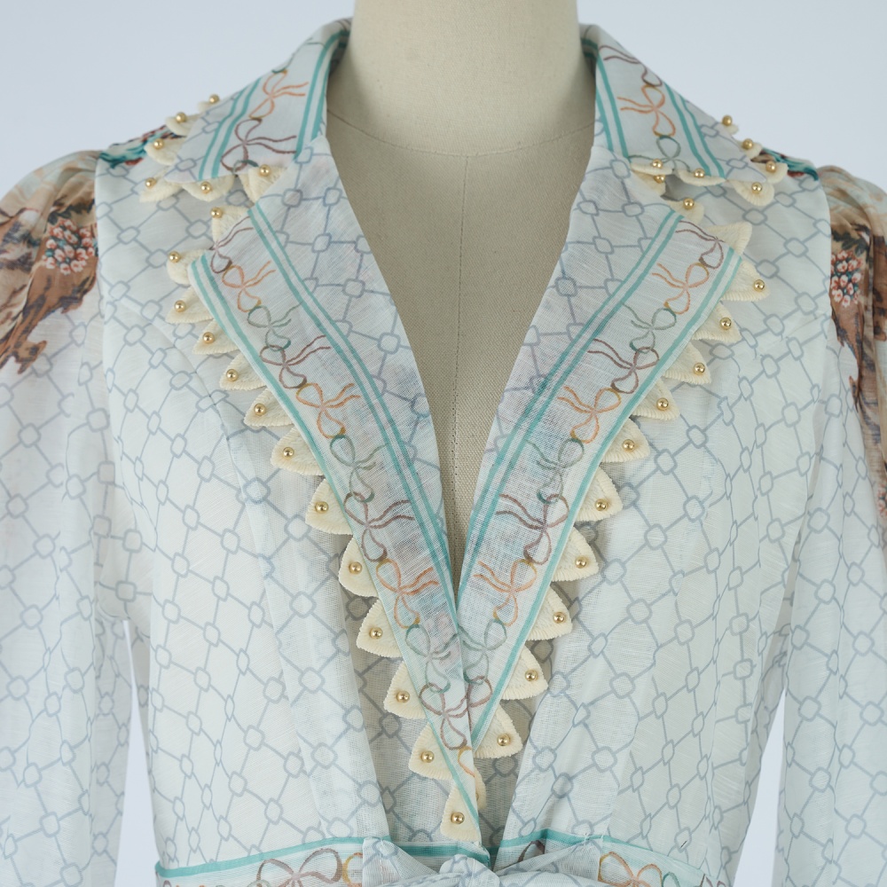 Pinched waist retro V-neck dress A-line shrug long dress