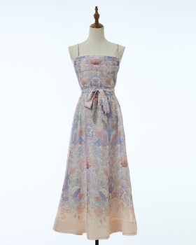 Vacation lotus leaf edges sling dress