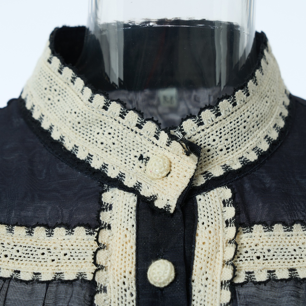 Autumn lace light luxury lantern sleeve stripe splice dress