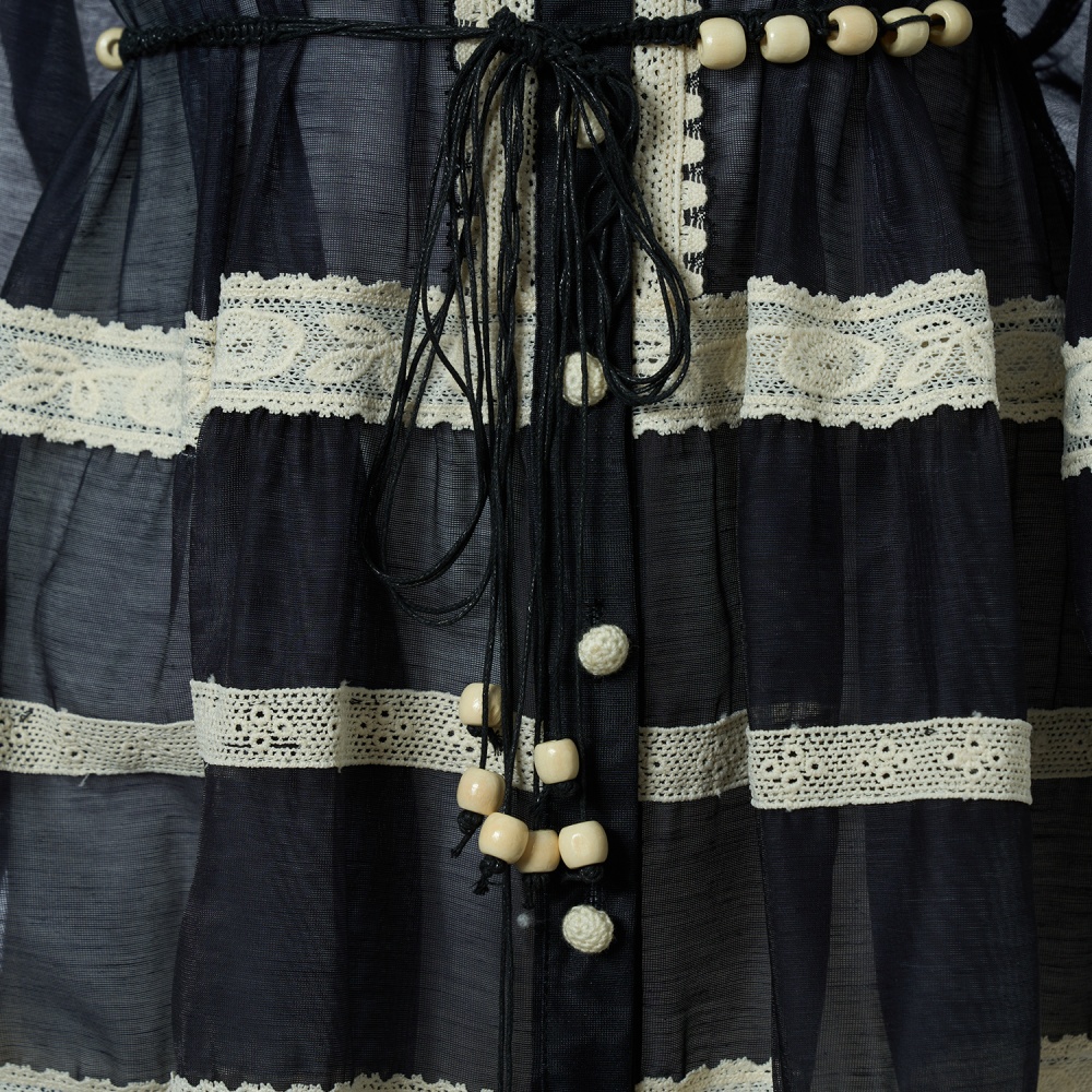 Autumn lace light luxury lantern sleeve stripe splice dress