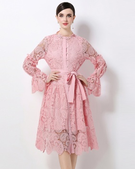 Fashion all-match hollow lace dress